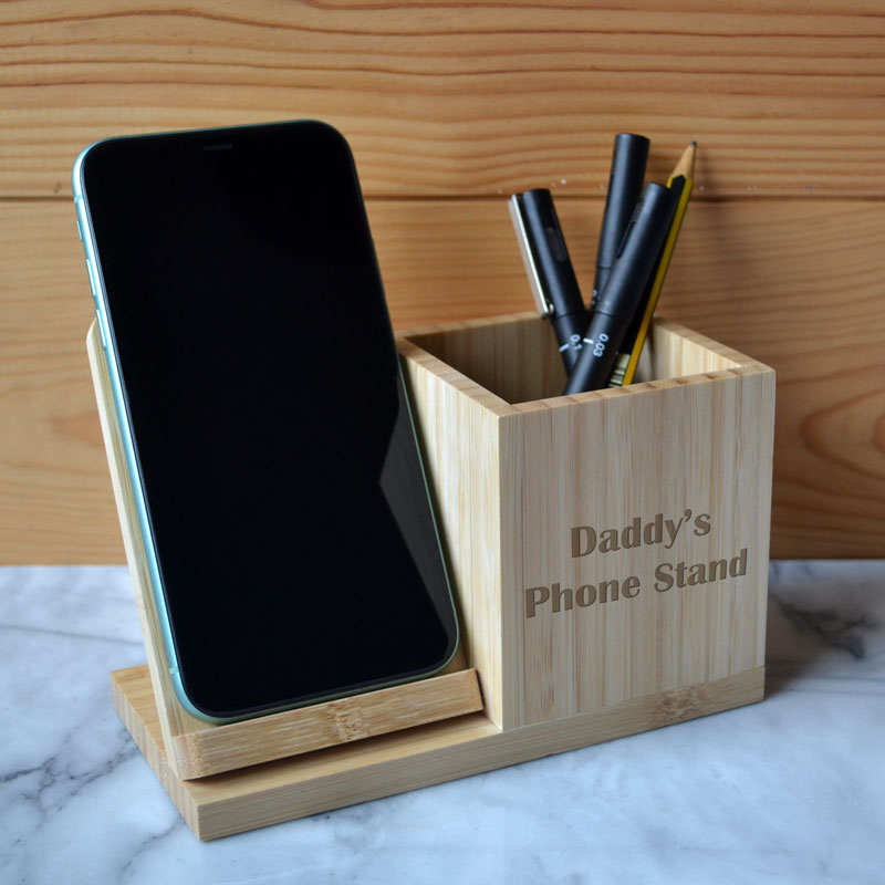 Personalised Bamboo Pencil Pot with 10W Wireless Charger - Eco-Friendly Desk Organizer