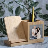 Personalised Bamboo Pencil Pot with 10W Wireless Charger and Image/Text Customisation - Eco-Friendly Desk Organizer