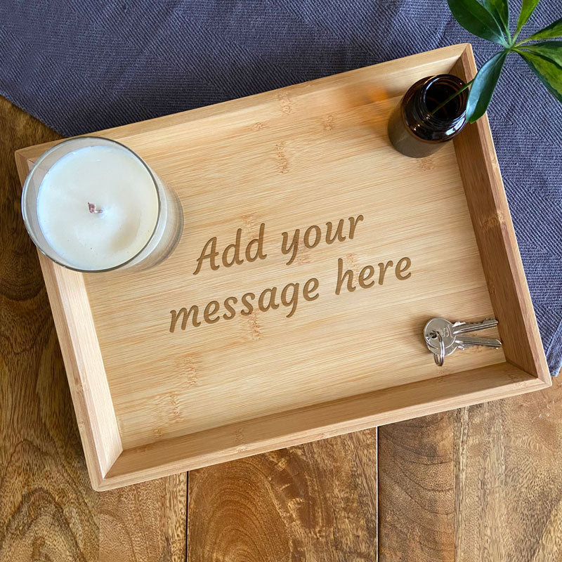Personalised Bamboo Bits and Bobs Tray Any Message - 33cm X 25cm X 2.5cm