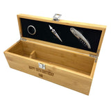 Personalised Engraved Bamboo Wine Box with Wine Accessories Wine Box Always Personal Small message on front below clasp 