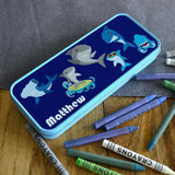 Personalised Blue Shark Design Metal Pencil Case Pencil Case Always Personal 