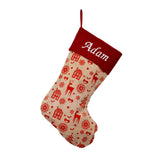 Personalised Red Nordic Pattern Calico Christmas Stocking Christmas Stocking Always Personal 