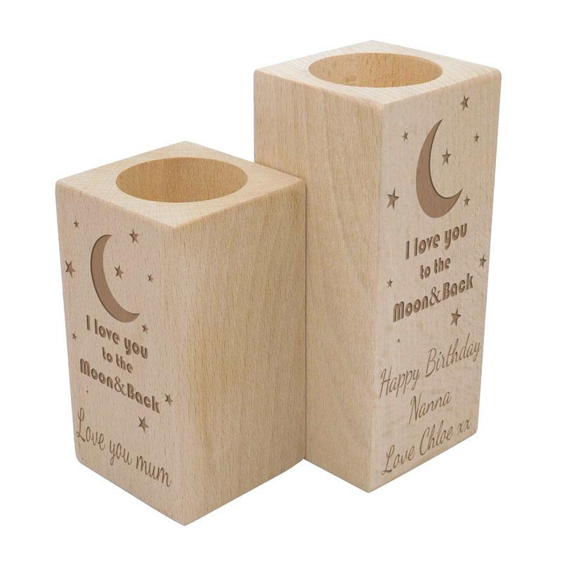 Personalised I Love You To The Moon and Back Wooden Candle Holder Candle Holder Always Personal 