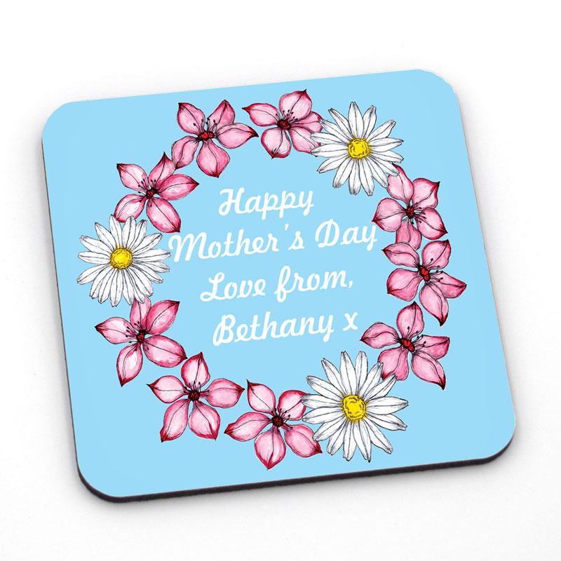 Personalised Square Coaster with Flower Pattern and Any Message Coaster Always Personal 