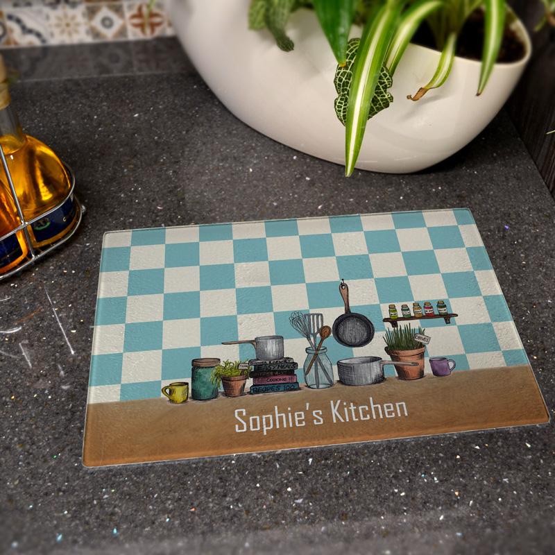 Personalised Kitchen Illustration Glass Chopping Board Chopping Board Always Personal 