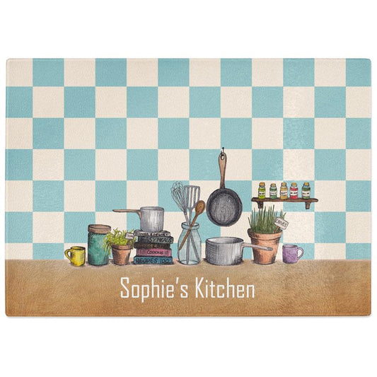 Personalised Kitchen Illustration Glass Chopping Board Chopping Board Always Personal 