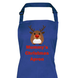 Personalised Christmas apron in dark blue with reindeer design