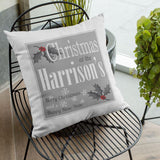Silver Christmas cushion personalised with your family name