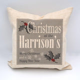 Personalised linen silver Christmas cushion