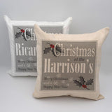 Polyester and linen personalised silver Christmas cushions