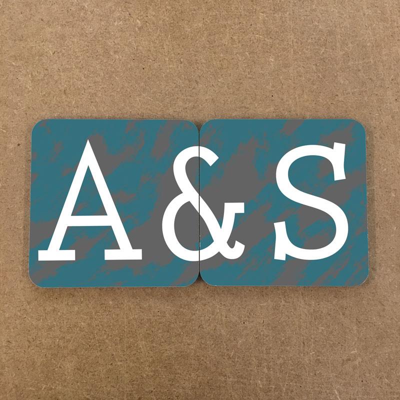 Personalised Couple's Initial Teal and Grey Coaster Pair Coaster Always Personal 