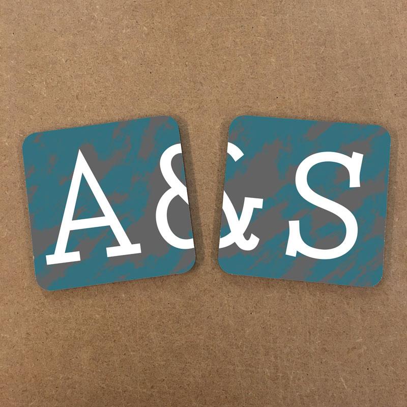 Personalised Couple's Initial Teal and Grey Coaster Pair Coaster Always Personal 