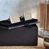 Personalsied silver wedding cufflinks in a black presentation box