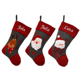 Personalised grey Christmas stockings with red tops and toes