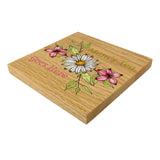 Personalised Flower Pattern Oak Coaster With Name Full Colour Print