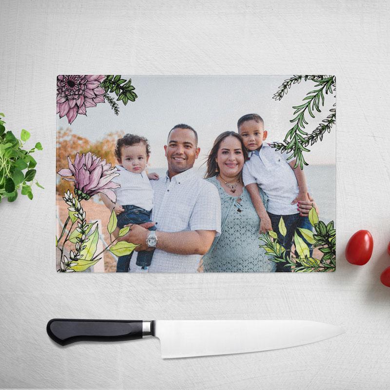 Personalised Flower Pattern Photo Glass Chopping Board Chopping Board Always Personal 