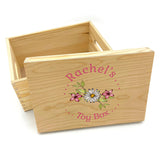 Personalised Wooden Toy Box Flower Pattern Pink and Green