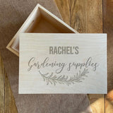 Personalised Engraved Wooden Gardening Supplies Crate Box Always Personal 