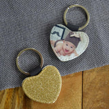 Personalised Glitter Leather Look Heart Photo Keyring Multiple Colours Keyrings Always Personal 