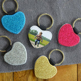 Personalised Glitter Leather Look Heart Photo Keyring Multiple Colours Keyrings Always Personal 