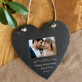 Personalised Anniversary Slate Photo Frame Heart Rope Hanger Photo Frame Always Personal 