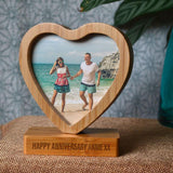 Personalised Heart Shape Bamboo Photo Frame Spinning Photo Frame Always Personal 