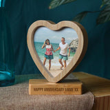 Personalised Heart Shape Bamboo Photo Frame Spinning Photo Frame Always Personal 