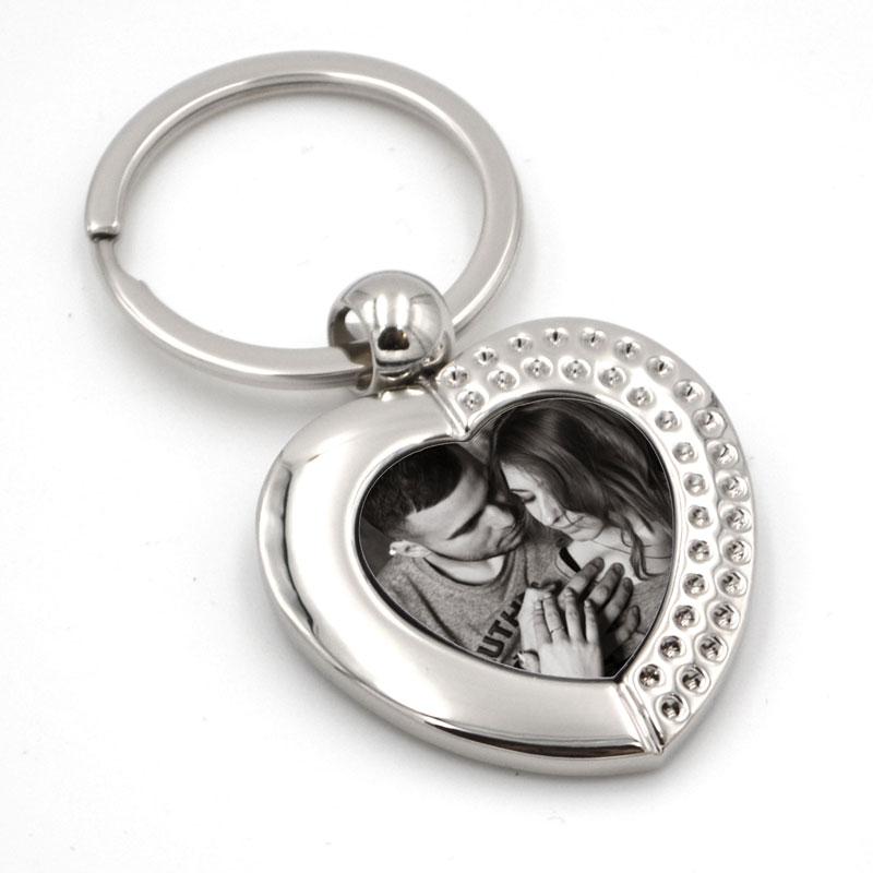 Heart metal keyring with black and white photo