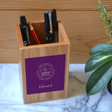  A personalised wooden pencil pot made from solid oak and printed with the purple emblem for the Queen's Platinum Jubilee 2022
