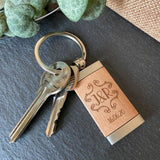 Personalised Engraved Romantic Wooden Keying Initials and Date Keyrings Always Personal 