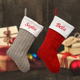 Personalised knitted Christmas stocking in red or silver