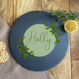 Personalised Round Slate Name Placemat Leaf Pattern
