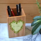 Personalised Oak Pencil Pot Leaf Pattern Heart Anniversary