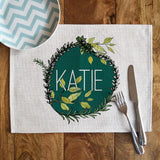 Personalised Linen Leaf Pattern Rectangle Placemat Placemat Always Personal 