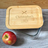 Personalised Bamboo and Glass Lunch Box Engraved Lid Eco-Friendly