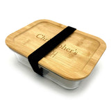 Personalised Bamboo and Glass Lunch Box Engraved Lid Eco-Friendly