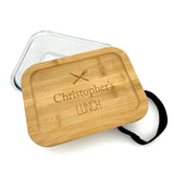 Personalised Bamboo and Glass Lunch Box Engraved Lid Eco-Friendly