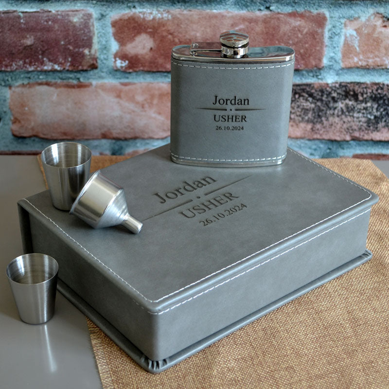 Personalised Luxury Groomsman and Groom's Hip Flask Set