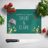 Personalised Engagement Glass Chopping Board Teal Flowers Chopping Board Always Personal 