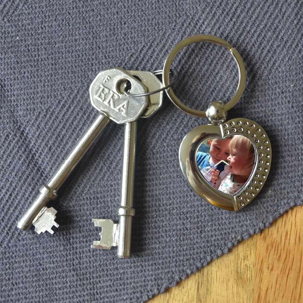 Metal heart keyring with family photo