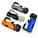 Personalised engraved multi-tools, pictured in various colours each with a personal message engraved on to the body. "Happy birthday...", "Happy Father's Day...", "Happy 30th...".