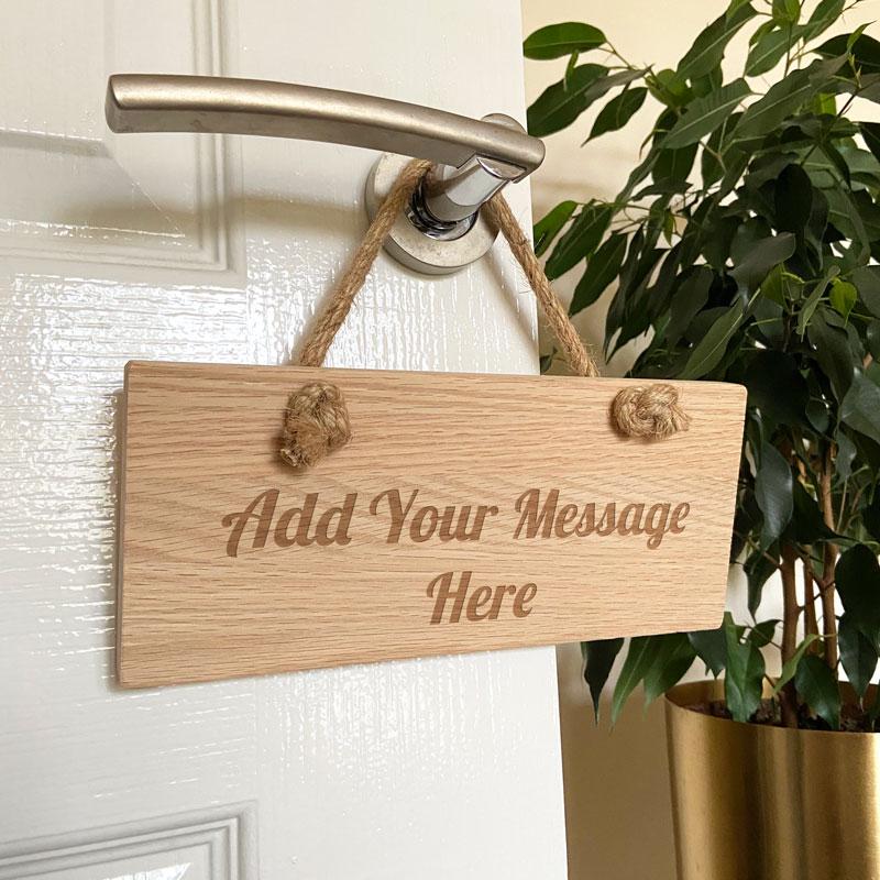 Personalised Engraved Oak Hanging Sign with Hessian Rope Sign Always Personal 