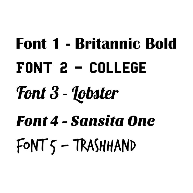 Available fonts for personalised onesies for adults