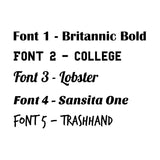 Available fonts for personalised onesies for adults