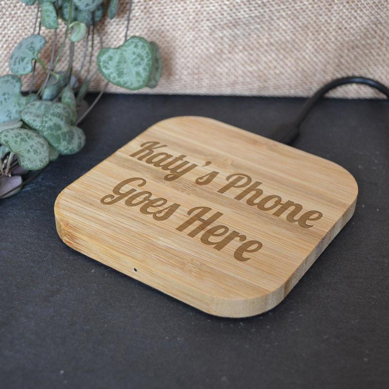 Personalised Bamboo Wireless Phone Charging Pad 5W Charging Pad Always Personal 