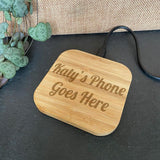 Personalised Bamboo Wireless Phone Charging Pad 5W Charging Pad Always Personal 