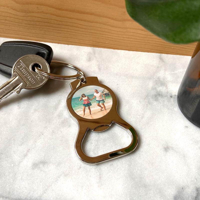 Persona;lised keyring bottle opener with custom photo