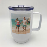 Metal coffee cup with photo