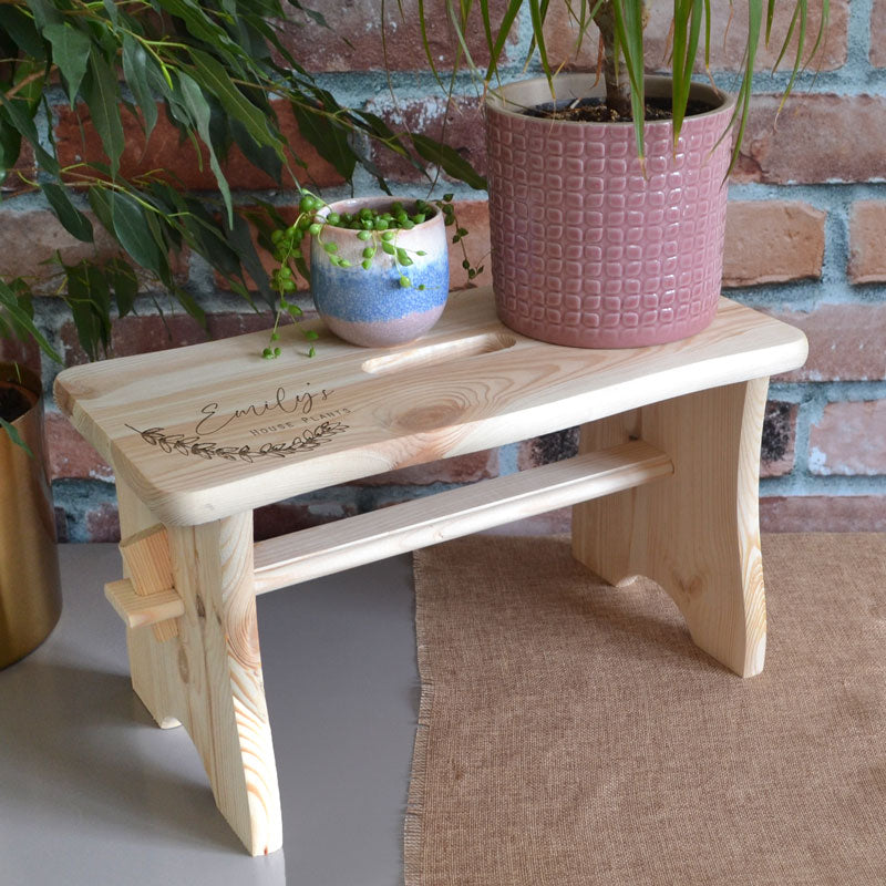 Personalised Plant Stand Rectangle Stool Engraved House Plant Bench