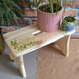 Personalised Plant Stand Rectangle Wooden Stool Leaf Print House Plant Bench